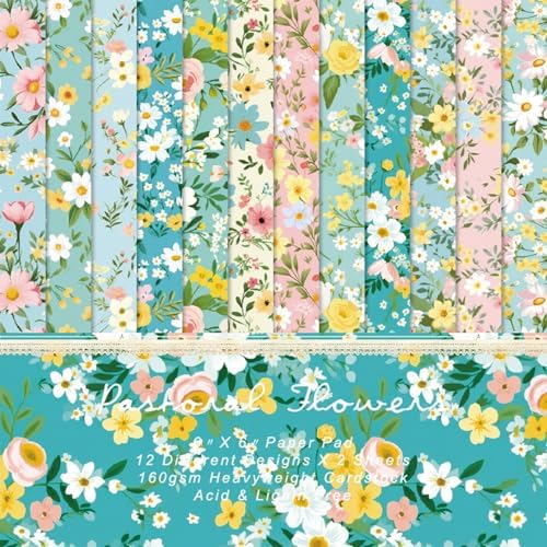 24 Sheets Small Floral Pattern Paper, 6" x 6" Square Craft Paper for Scrapbook, Crafts, DIY Card Making, Photo Album, Junk Journal, Decor by sorkwo