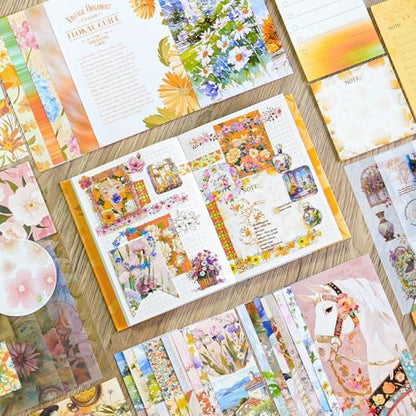 Aromoty Scrapbooking Supplies Kit, Botanical Aesthetic Vintage Scrapbook Kit for Bullet Junk Journal A6 Grid Notebook Stationary (Centaury Love) - Image 3