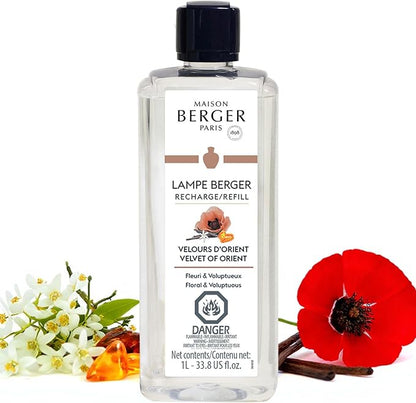Maison Berger Velvet of Orient Lampe Berger Refill, 1 Liter (33.8 fl oz), 2-in-1 Catalytic System, Neutralizes Odors and Diffuses Fragrance, Coffee Flower, Citrus, Orange Blossom, Made in France