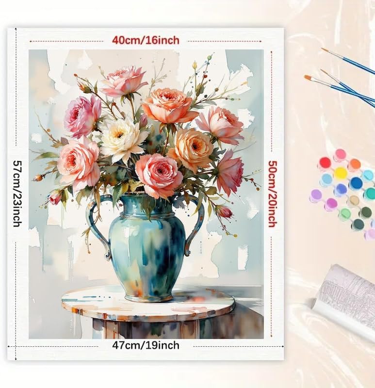 Rose Bouquet Paint by Numbers Kit for Adults - DIY Pink and White Roses in Vase Painting on Canvas 16x20 Inches, Acrylic Paint Set, Suitable for Beginners, Elegant Art for Home Decoration or Gifts - Image 2