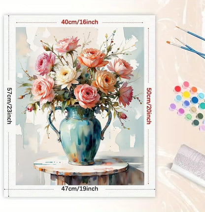 Rose Bouquet Paint by Numbers Kit for Adults - DIY Pink and White Roses in Vase Painting on Canvas 16x20 Inches, Acrylic Paint Set, Suitable for Beginners, Elegant Art for Home Decoration or Gifts - Image 2