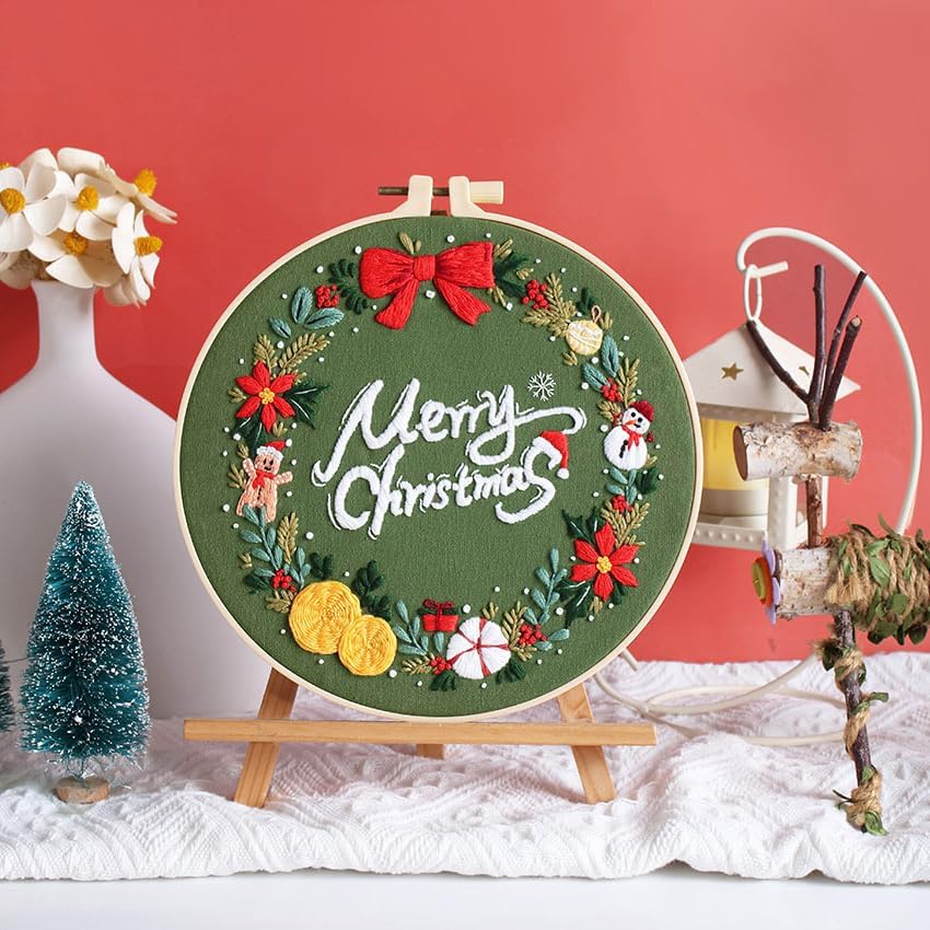 Konrisa Embroidery Kits Merry Christmas Pattern Embroidery Starter Kits for Adults Beginner DIY Sewing Needlepoint Cross Stitch Practice Kit Christmas Home Decoration Handmade Gifts - Image 5