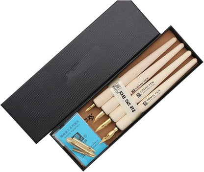 SIPLIV Wooden Professional Manga Pen Dip Pen Set with 4 Nibs Manga Cartoon Comic Drawing Painting Kit - 4 Pcs