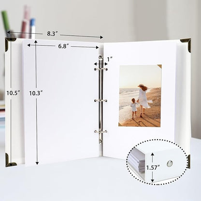 Scrapbook Album 8" x 10" DIY Scrapbook Photo Album Hardcover Kraft Paper 3 Rings Memory Book for Wedding, Anniversary, Travel, Family, White