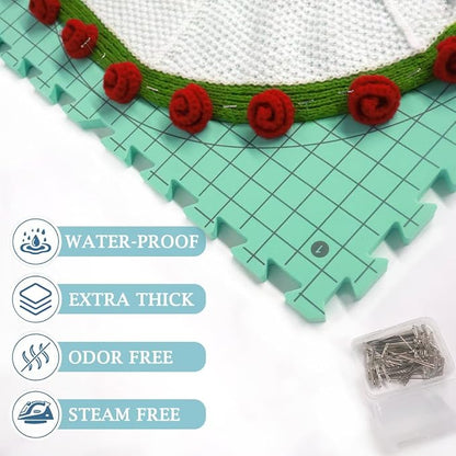 Yarniss Blocking Mats for Knitting & Crochet Project, Extra Thick Knitting Blocking Mat with Grid Lines，Knitting Mats with T-Pins,Blue