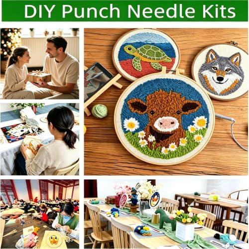 DIY Punch Needle Kits Yorkshire Terrier Dog Sunset with Hoop 20x20cm-1 - Image 6