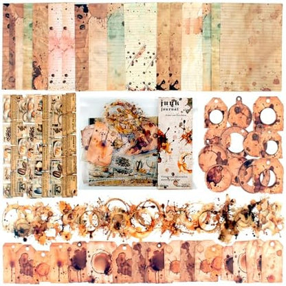 Vintage Scrapbook Kit, 90 Sheets Coffee Stain Manuscripts Materials, Scrapbooking Stickers and Decorative Papers Collage, Ephemera for Junk Journal Supplies, Journaling, Crafts Arts, Scrap Booking by Diuhofart