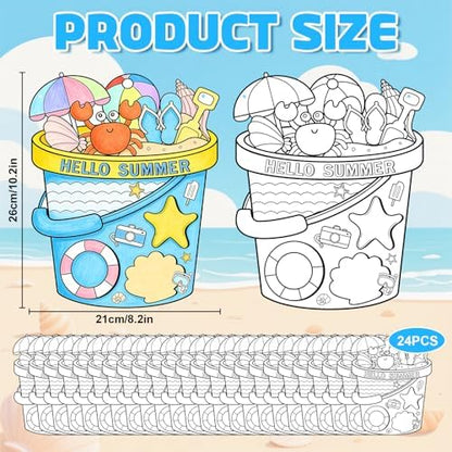 Sereliy 24 Pcs Summer Coloring Wreath Crafts, Color Your Own Bucket Crafts, DIY Paper Wreath for Summer Home Activities Games. (Bucket) - Image 2