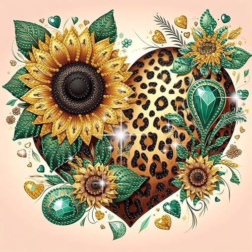 jinglinhh Sunflower Leopard Heart Flowers Special Shaped DIY Diamond Art Painting Kit for Adults Beginners, Partial Drill Crystal Rhinestone Gem Art Craft Home Wall Decor 30x30cm by Unknown