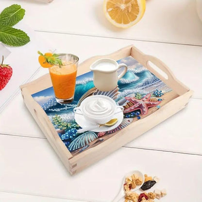 DoxQcs DIY Diamond Art Wooden Food Tray with Handle Diamond Painted Table Decoration Tray for Breakfast Bar Dinner Table Diamonds Art Painting for Beginners-Pearl