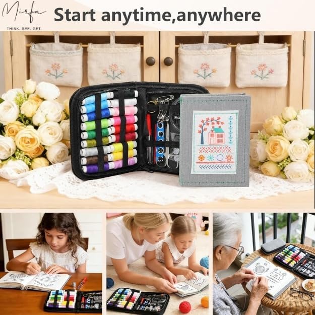 Mirfa Ultimate Embroidery Learning Book, DIY Embroidery Stitch Kit with Complete Sewing Kit, 106 Patterns for Sewing Enthusiasts, Sewing Practice Guide for Adults, Hobby Crafting, Knitting & Weaving - Image 6