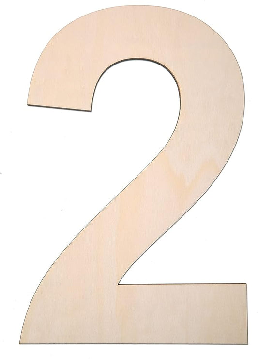 12 Inch Wooden Number 2, 1/4 Inch Thick Large Unfinished Wood Letter for DIY Crafts Home Wall Decor