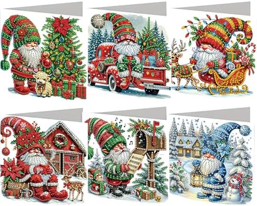 Diamond Art Christmas Cards Kit, 6PCS DIY Diamond Painting Christmas Cards with Envelopes, 5D Diamond Dot Greeting Cards for Adults, Xmas Card for Holiday Crafting Gifts (Xmas Gnome) by Unknown