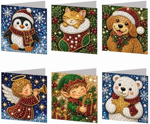 Diamond Art Painting Christmas Cards 6 Pack, 5D DIY Gem Greeting Card Kits - Image 2