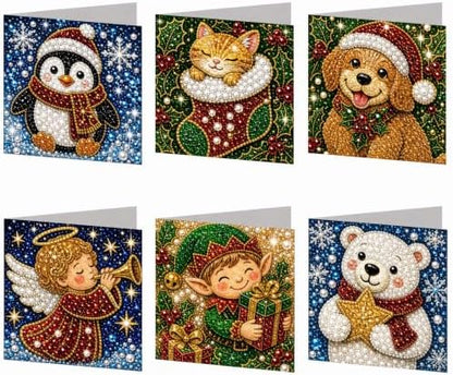 Diamond Art Painting Christmas Cards 6 Pack, 5D DIY Gem Greeting Card Kits - Image 2