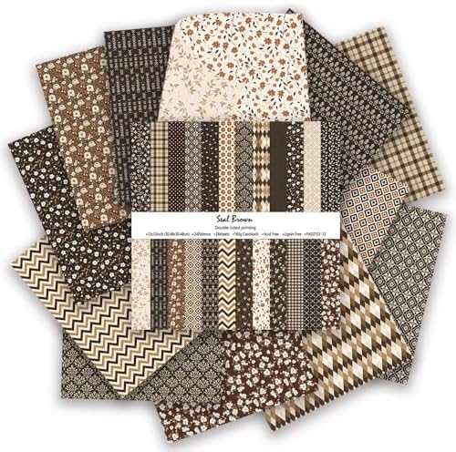 Gingham Scrapbook Paper 12x12 Coffee,24 Sheets Double-Sided Bohemian Floral Patterned CardStock Paper Pad Boho Tone Decorative Craft Papers for Holiday Cardmaking DIY Origami Papers. by iKammo