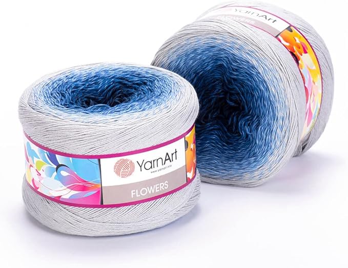 2 Skein/Pack Yarnart Flowers Gradient Yarn, Each Ball 8.8 Oz (250gr) / 1094 Yards (1000m), 55% Cotton 45% Acrylic, Superfine Fingering Weight for Knitting and Crochet, 271 - Light Gray Blue