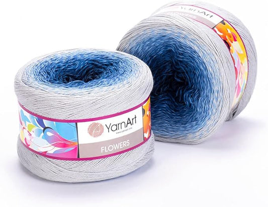 2 Skein/Pack Yarnart Flowers Gradient Yarn, Each Ball 8.8 Oz (250gr) / 1094 Yards (1000m), 55% Cotton 45% Acrylic, Superfine Fingering Weight for Knitting and Crochet, 271 - Light Gray Blue
