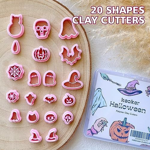 KEOKER Halloween Polymer Clay Cutters, Clay cutters for Halloween Earrings Making, 20 Shapes Halloween Clay Earrings Cutters, Pumpkin Clay Cutters For Polymer Clay Jewelry (ALL 1) - Image 3