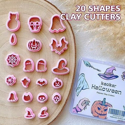 KEOKER Halloween Polymer Clay Cutters, Clay cutters for Halloween Earrings Making, 20 Shapes Halloween Clay Earrings Cutters, Pumpkin Clay Cutters For Polymer Clay Jewelry (ALL 1) - Image 3