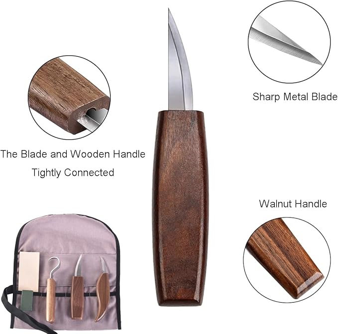 Wood Carving Kit 29 in-1 Wood Carving Tools with 3 Pcs Wood Carving Knives & 12PCS Detail Knives，Basswood Blocks & Gloves & Roll Bag & Strop Block & Polishing Compound Whittling Deluxe Kit