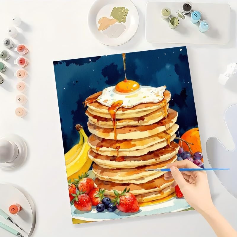 TAOPAOLAB Breakfast Stack Paint by Numbers Kit for Adults - DIY Pancakes with Egg, Syrup and Fruits Painting on Canvas 16x20 Inches, Acrylic Paint Set, Suitable for Beginners, Art for Home Decoration - Image 3