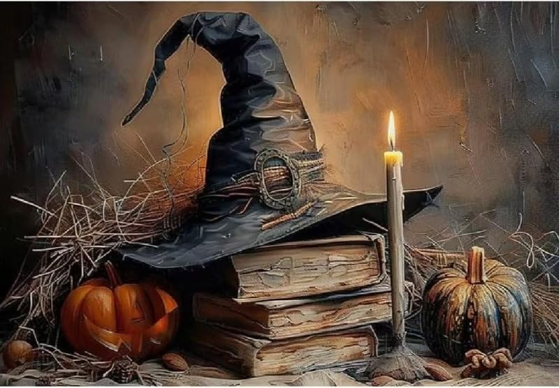 Eiazuiks Halloween Stamping Cross Stitch Kit, Witch Halloween Counting Cross Stitch Kit for Adult Beginners, Full Line DIY Stitching Kit for Home Decor Cross Stitch Patterns 12x16 inches by Eiazuiks