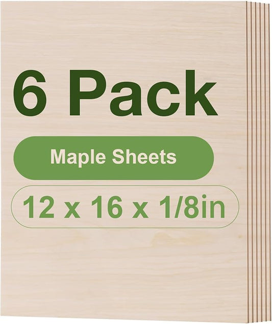 ROBOTIME 6-Pack 3mm Maple Plywood for Laser Cutting - 12 x 16 x 1/8 Inch - Laser Engraving Blanks