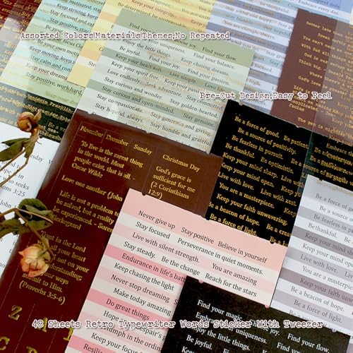 48 Sheets Quote Words and Sayings with Bible Verses Journaling Stickers Books for Junk Journal Supplies, 1692Pcs Gold Foil Transparent PET Stickers for Scrapbooking, Bujo, Card Making - Image 3