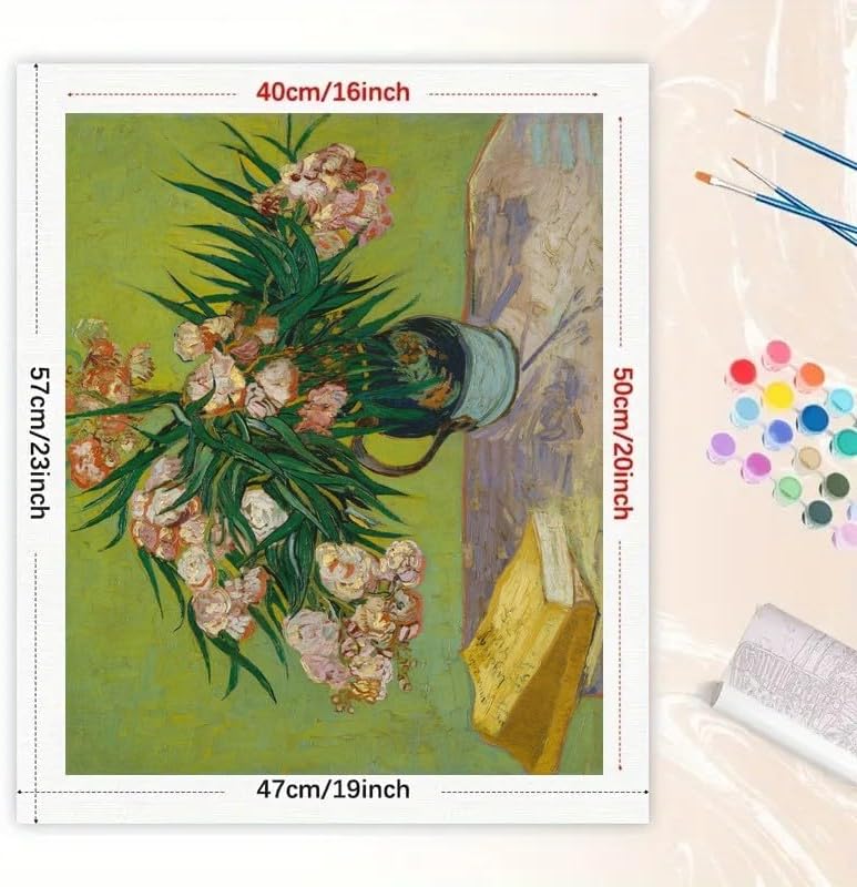 TAOPAOLAB Van Gogh Style Oleanders Paint by Numbers Kit for Adults – DIY Impressionist Flower Still Life Painting on Canvas 16x20 in, Acrylic Paint Set for Beginners, Art for Home Decoration/Gifts - Image 2