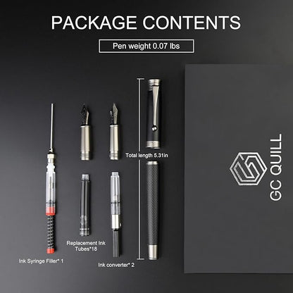 GC QUILL Fountain Pen Set - Fine & Medium Nibs, Includes 18 Ink Cartridges, Ink Refill Converter & Syringe Filler, Gift for Writing, Journaling & Calligraphy MU-13