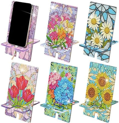 Saillong 6 Pcs Diamond Art Phone Stands Vivid Flowers Full Drill Kits by Saillong