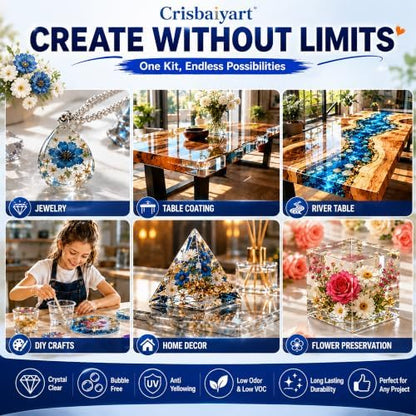 Epoxy Resin 32OZ Non-Yellowing Crystal Clear Bubble-Free Fast Cure Casting Resin Kit for Jewelry Making River Table Coaster Tumbler Mold Casting Flower Preservation 1:1 Ratio - Image 7