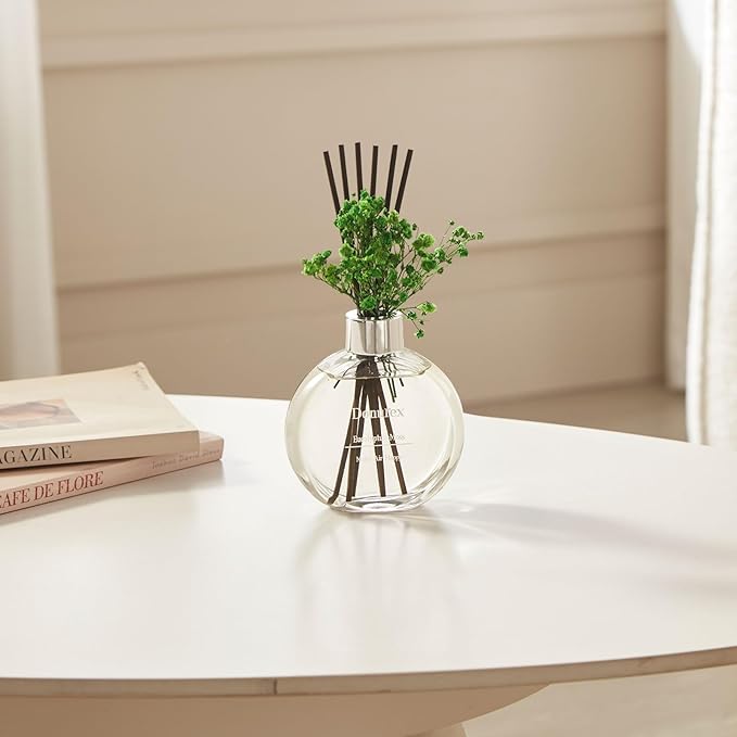 Donurex Flower Reed Diffuser Set 5.07oz Eucalyptus & Moss Scent Diffuser with Sticks Home Fragrance Reed Diffuser for Bathroom Shelf Decor
