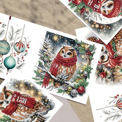TDFERAN Diamond Painting Blank Greeting Card Set of 6 Snowy Christmas Owl Greetings Cards Thinking of You Greeting Card with Envelopes Animal Beautiful Greetings Cards Holiday Party Invitations - Image 5