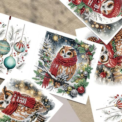 TDFERAN Diamond Painting Blank Greeting Card Set of 6 Snowy Christmas Owl Greetings Cards Thinking of You Greeting Card with Envelopes Animal Beautiful Greetings Cards Holiday Party Invitations - Image 5