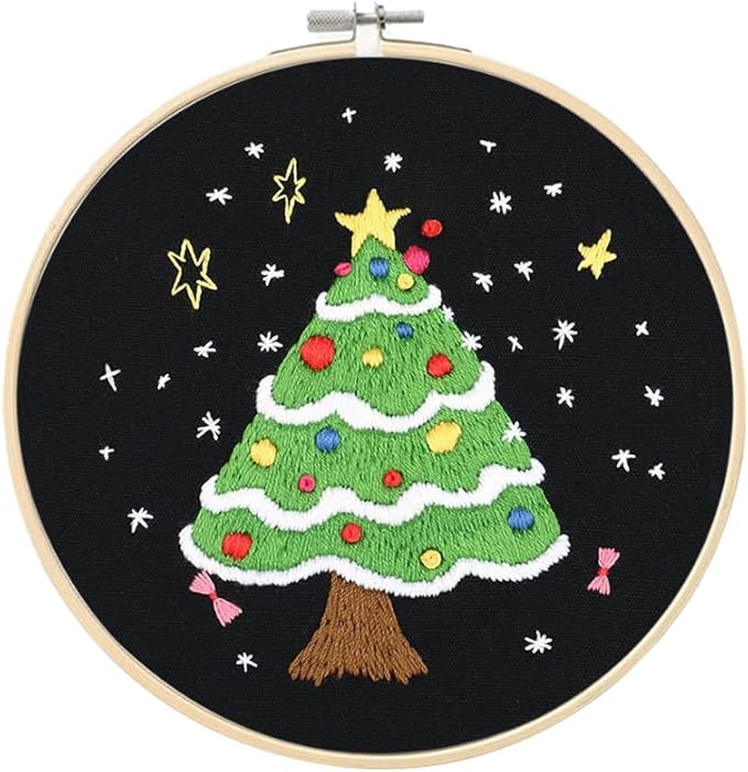 Christmas Embroidery Kits: 1 Pack Cross Stitch Kit for Beginners Adults, DIY Ornaments Craft Kit with All Tools & Instructions, Stamped Hand Embroidery Starter Kit for Holiday Crafts & Xmas Home Decor