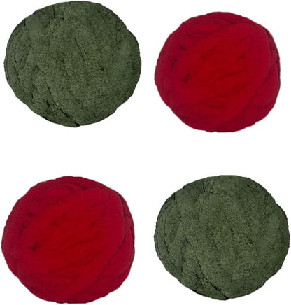 4- Pack Chunky Chenille Christmas Bundle Red and Dark Moss Green for Crocheting Handknitting Big Bulky Fluffy Soft Chunky Beginners Blanket Jumbo Thick Yarn DIY Crafts Décorations