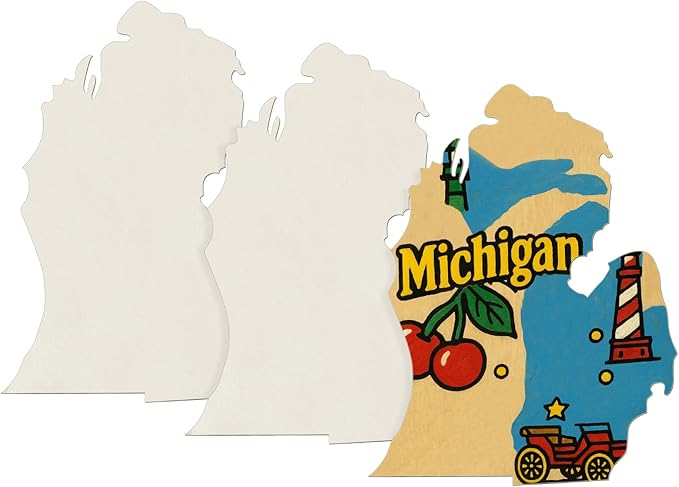 BBTO 3 Pack Michigan Unfinished Wood Cutouts US State 10" Wood Slices Wooden Paint Crafts Christmas Ornaments Pieces for Home Decor Ornament DIY Craft Art Project