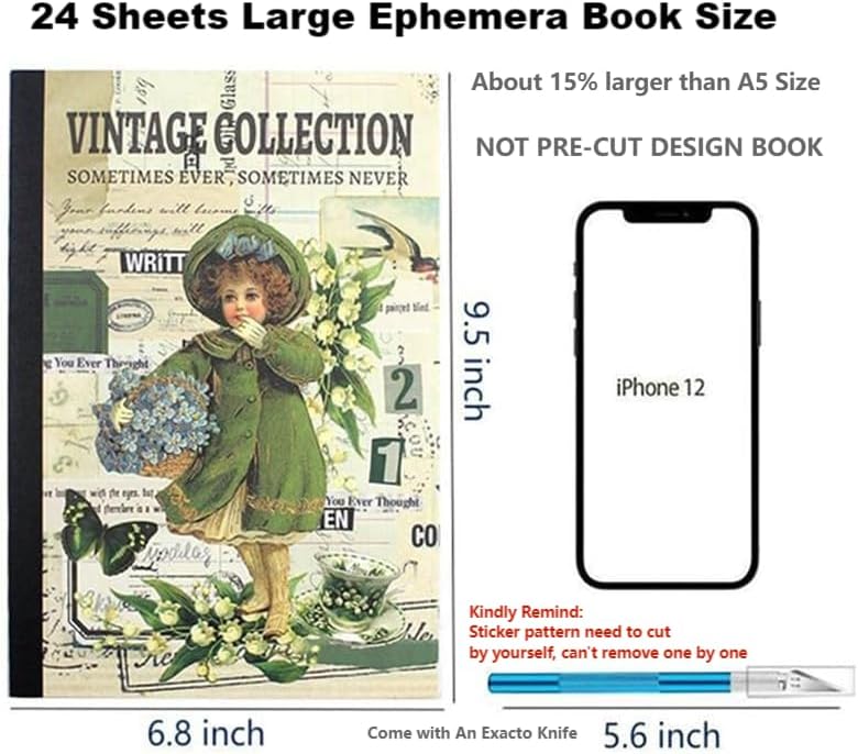 Vintage Scrapbooking Sticker Book for Adults - 800+ Washi Journaling Stickers Ephemera Book for Junk Journal Supplies DIY Crafts Arts Decorative 24 Sheets - Image 4