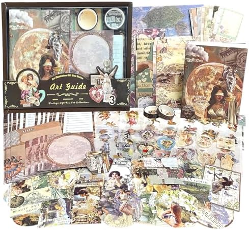 BoomTeck Vintage Aesthetic Scrapbooking Supplies, Bullet Junk Journal Kits with Scrapbook Paper, Washi Stickers, A6 Grid Notebook - DIY Craft Journaling Gift for Teen Girl Adult (Art Guide) by Unknown