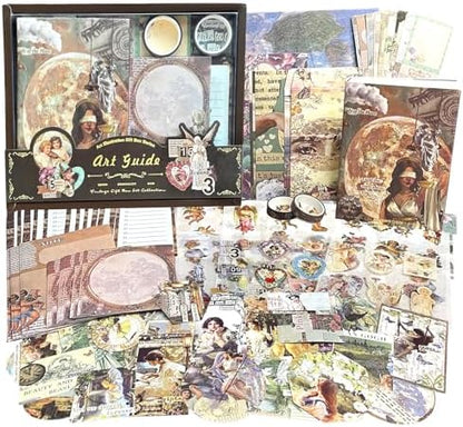 BoomTeck Vintage Aesthetic Scrapbooking Supplies, Bullet Junk Journal Kits with Scrapbook Paper, Washi Stickers, A6 Grid Notebook - DIY Craft Journaling Gift for Teen Girl Adult (Art Guide) by Unknown