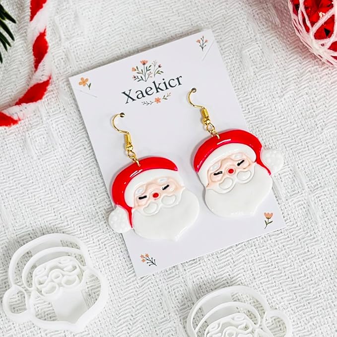 Xaekicr Christmas Santa Polymer Clay Cutters Set – Clay Earring Cutters for DIY Earrings – Cute Holiday Face Clay Molds – Polymer Clay Tools for Jewelry Making