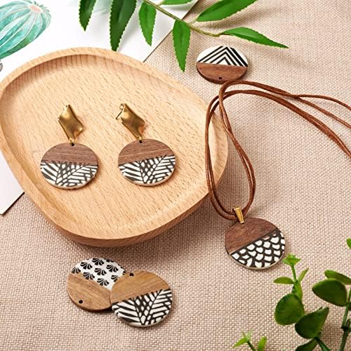 FASHEWELRY 16Pcs Flat Round Wood Resin Earrings Charms 35mm Round Wooden Earring Blanks Charms 4 Styles Wooden Earring Findings for Jewelry Making - Image 3