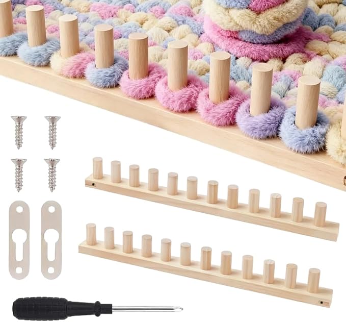 Yarniss 47" Chunky Blanket Loom Kit, Wooden Knitting Loom Frame for Hand, Thick Yarn Knitting Tools for Beginner 2 Packs,Nature Wood Loom Blanket