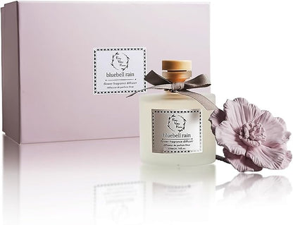 Pretty Valley Home Reed Diffuser Sets, 6.76 Fl. Oz / 200ML Ceramic Diffuser Flower Gift Box, Home Reed Diffuser for Bathroom Office Bathroom Living Room Decor (Bluebell RAIN Pink)