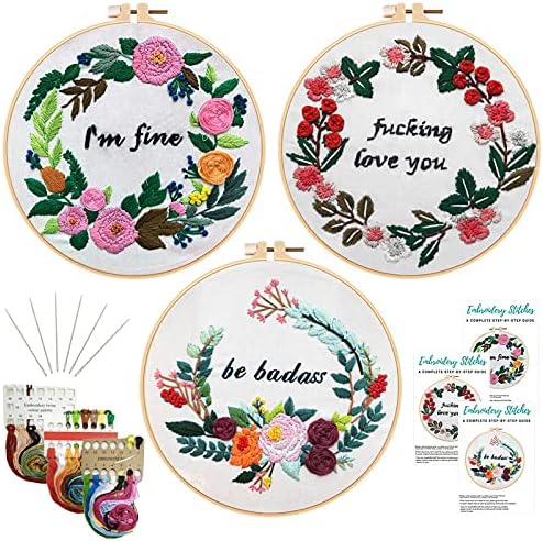 Nuberlic 3 Pack Funny Embroidery Kit for Beginners Adults by Nuberlic
