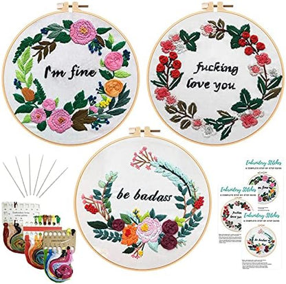 Nuberlic 3 Pack Funny Embroidery Kit for Beginners Adults by Nuberlic