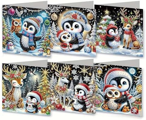 6 PCS Diamond Art Christmas Greeting Cards,5D Diamond Art Christmas Birthday Holiday Foldable Thank You Cards Blessing Greeting Card, Xmas Craft DIY Card Making Kits for Adults Gifts (Set D) by HFLWYWD
