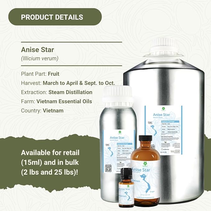 Nature Packaged Star Anise Essential Oil - Direct from Malagassi Essential Oils - Premium Star Anise Seed Oil for Aromatherapy, Diffuser, Candle, Soap, Skin and Hair (8oz)
